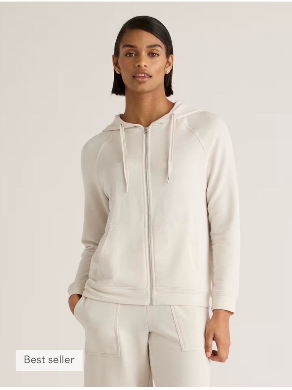 Quince  Cream  Super Soft Full-Zip Hoodie Sweater